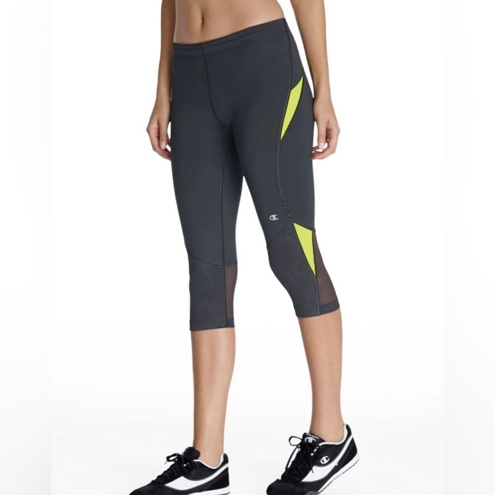 Champion Power Flex Black Capri Leggings with Neon Yellow Accents (1042)